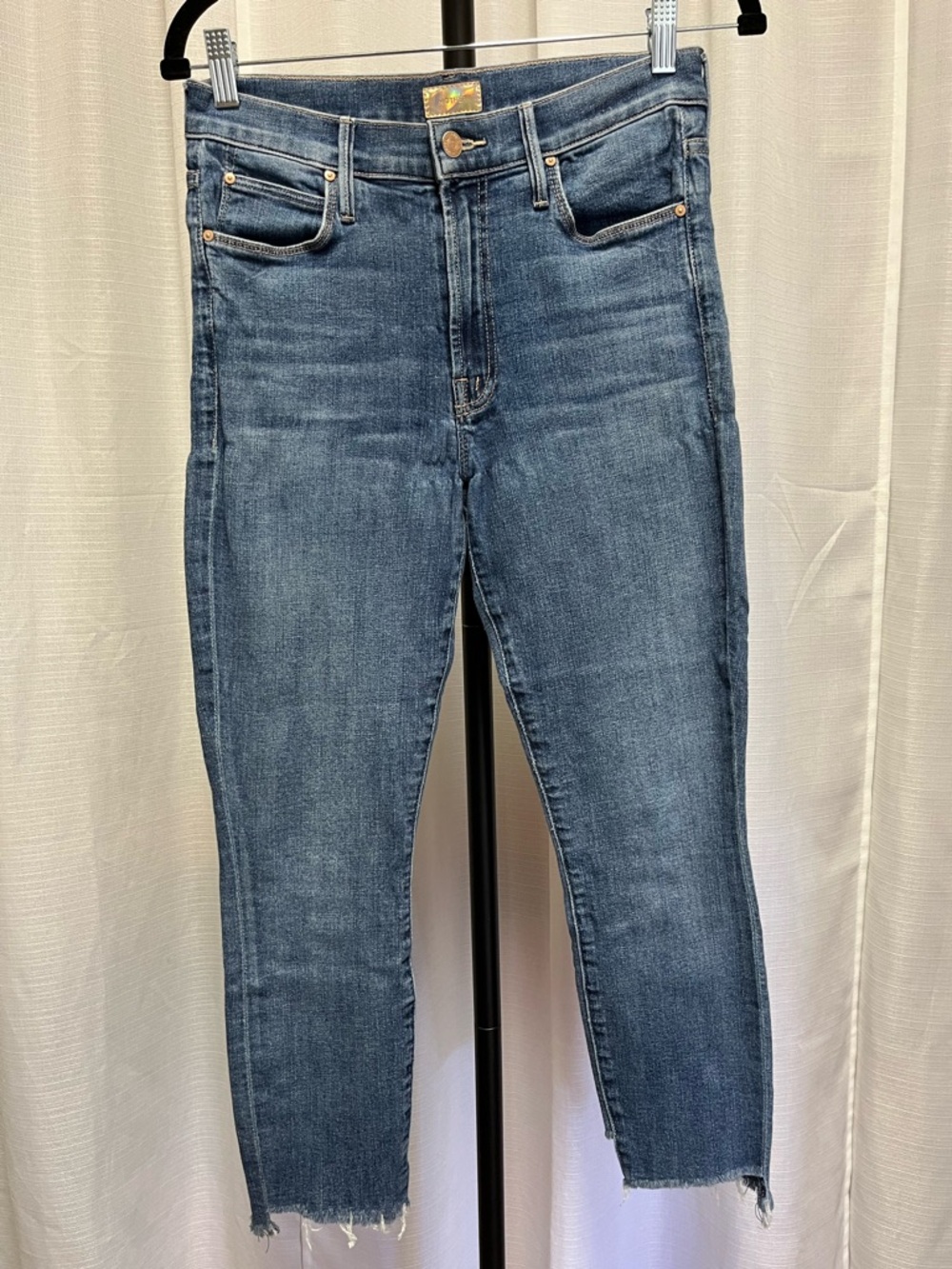 MOTHER The Stunner Zip Ankle Step Fray Jeans in girl crush | size 28